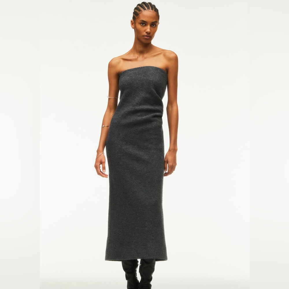 Zara Limited Edition Gray 100% Wool Strapless Dress